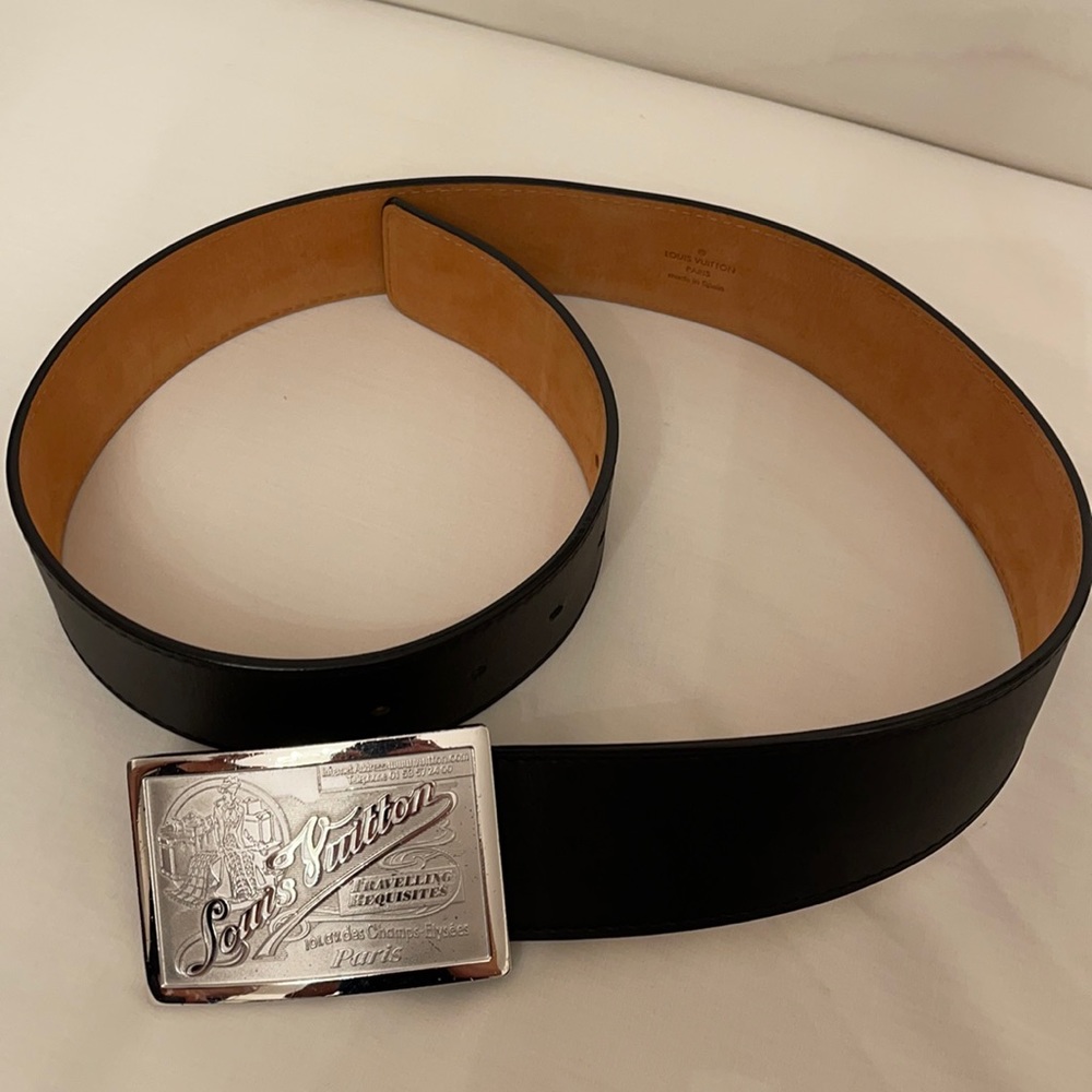 Louis Vuitton black belt with silver buckle